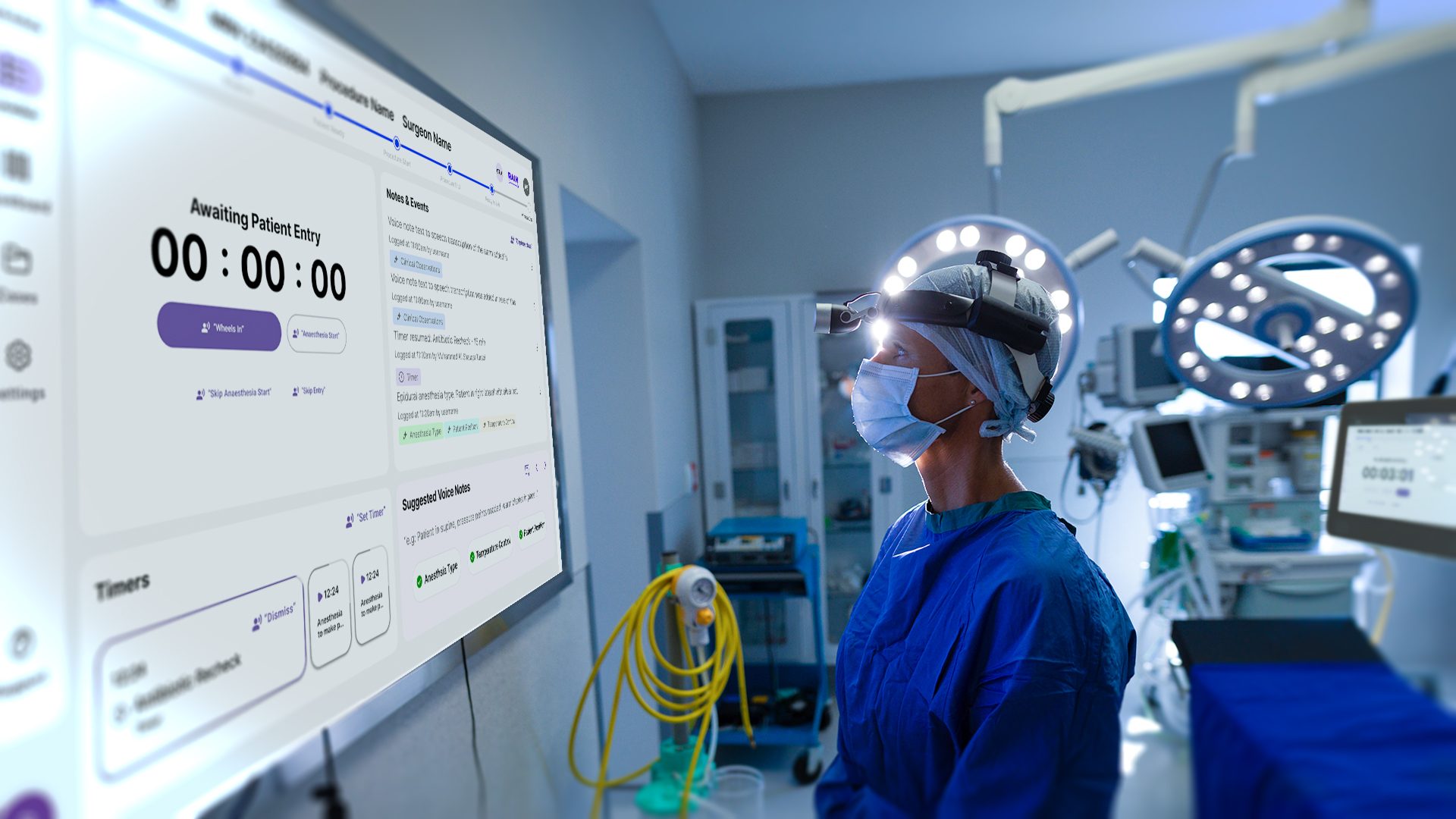 Surgeon viewing the Orva display mounted in the operating theatre
